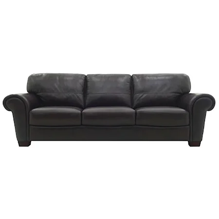 Contemporary Leather Sofa with Flared Rolled Arms